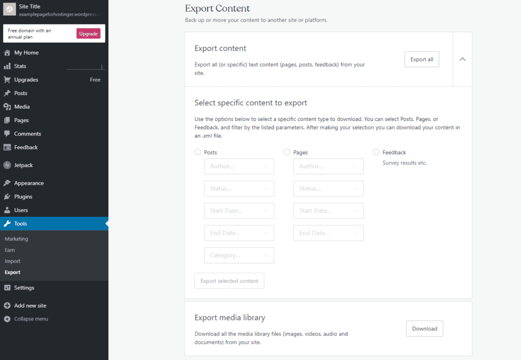 Export all your present data to migrate from WordPress.com to WordPress.org