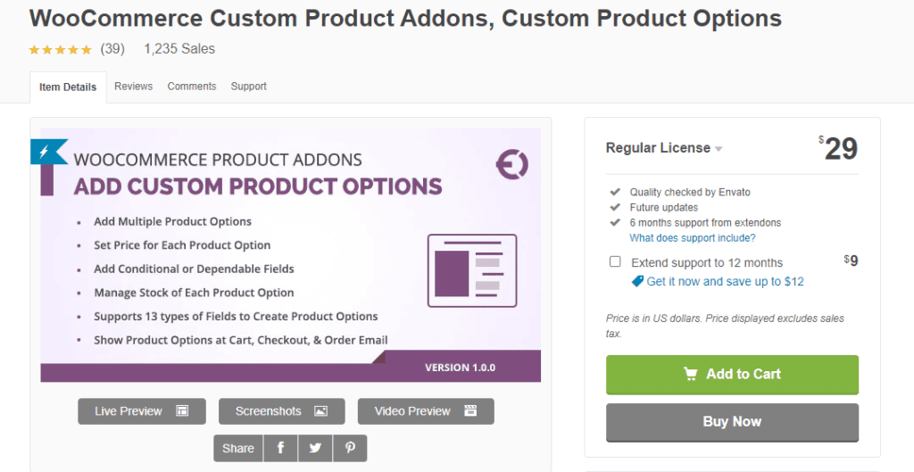 WooCommerce Custom Product Add-ons, Custom Product Options