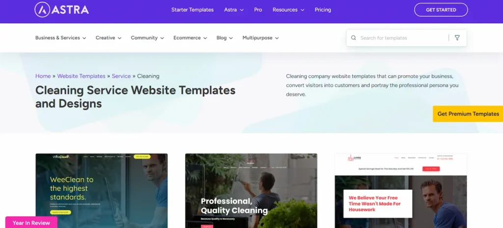 Les meilleurs thèmes WordPress pour sites web de nettoyage à essayer absolument dès aujourd'hui ! 78 Modèles de sites web pour l'agence de nettoyage Astra