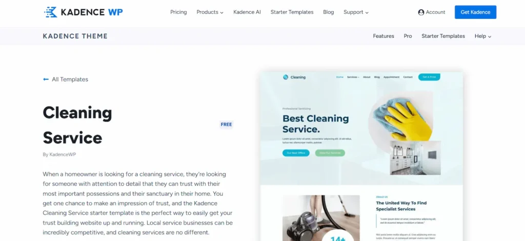 79 thèmes WordPress pour sites web de nettoyage à essayer absolument Modèle de démarrage pour service de nettoyage Kadence