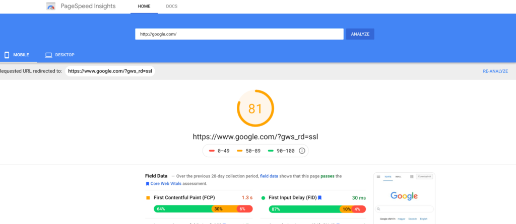 PageSpeed Insights-website speed test tool