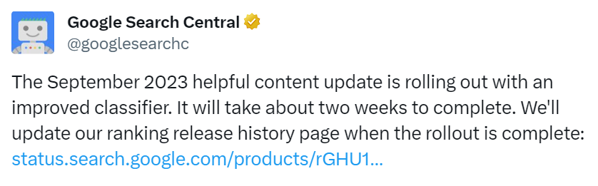 Google Concludes Rollout Of September 2023 Helpful Content Update
