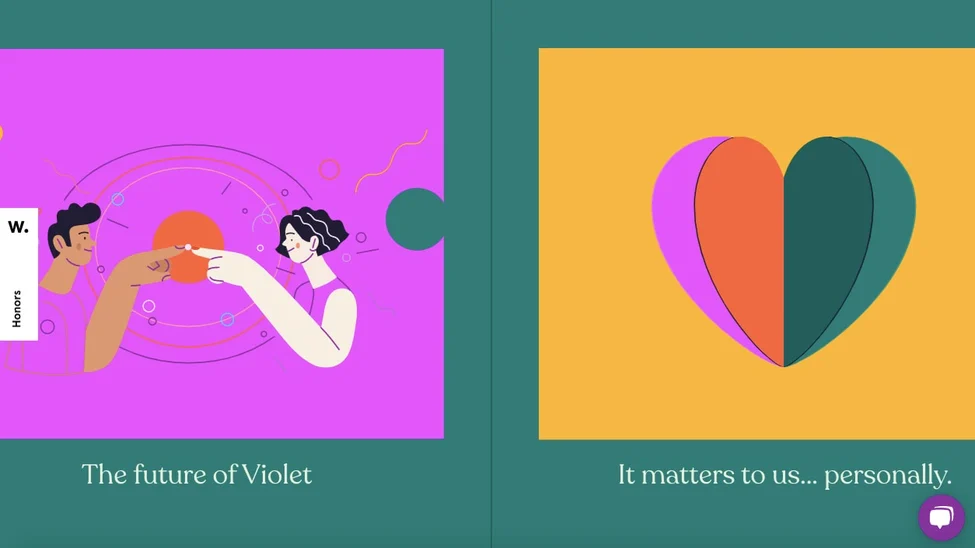 Interactive website violet uses horizontal scrolling and other animation effects