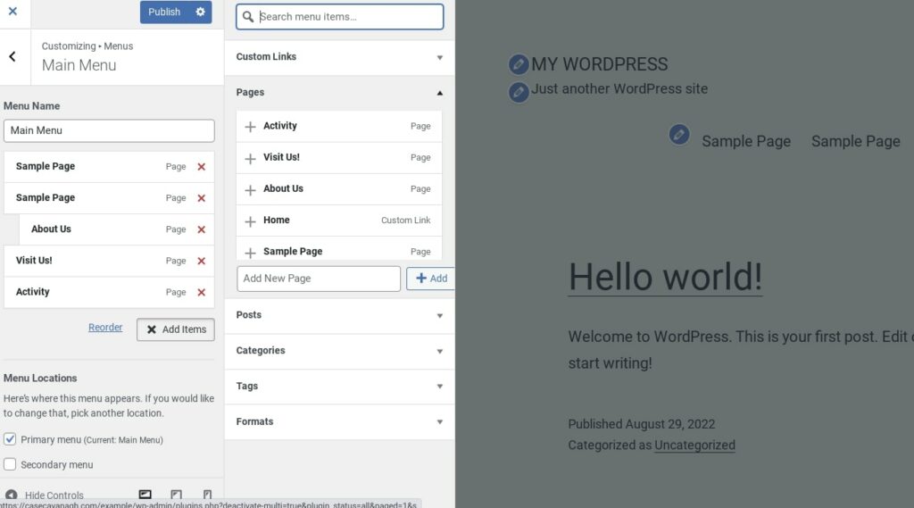 reorder menu items in WordPress