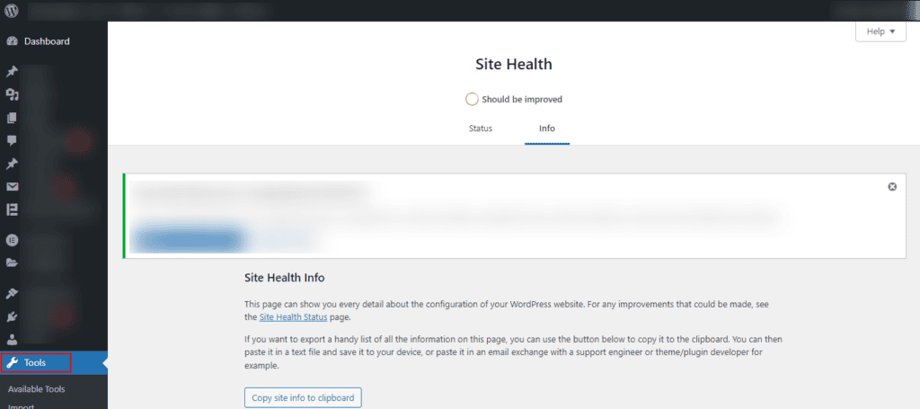 site-health-wordpress-dashboard