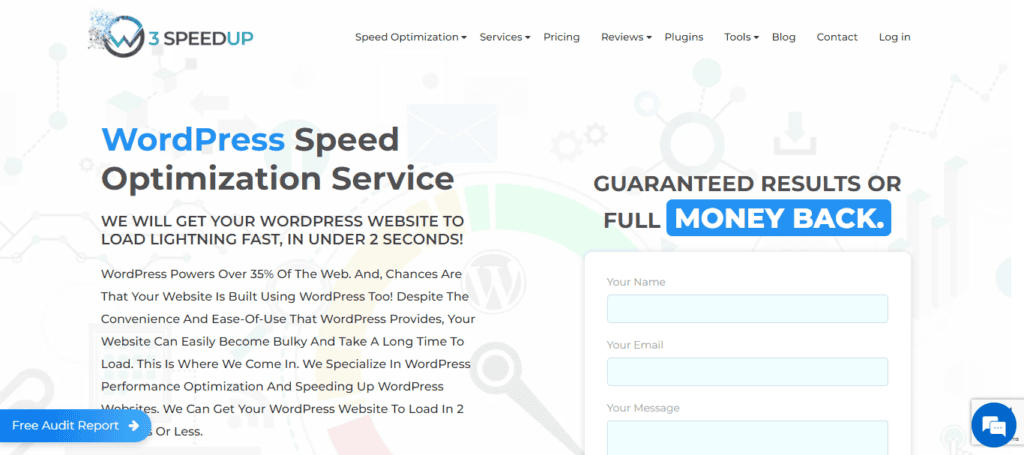 servizio di ottimizzazione della velocità di w3speedup-wordpress