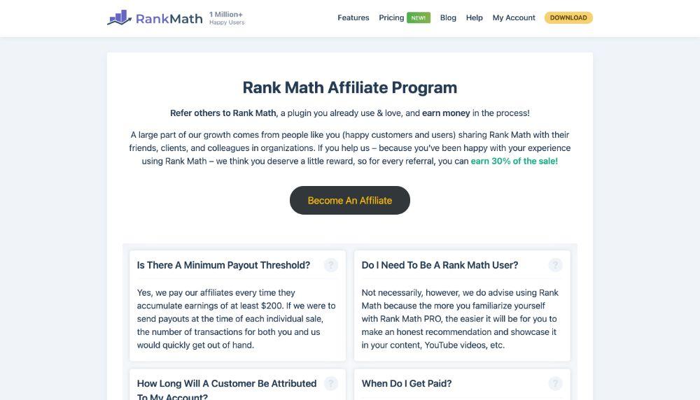 RankMath WordPress Programmes d'affiliation