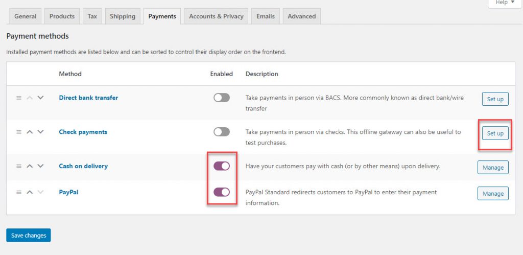 Set up your Payment and Shipping Modes