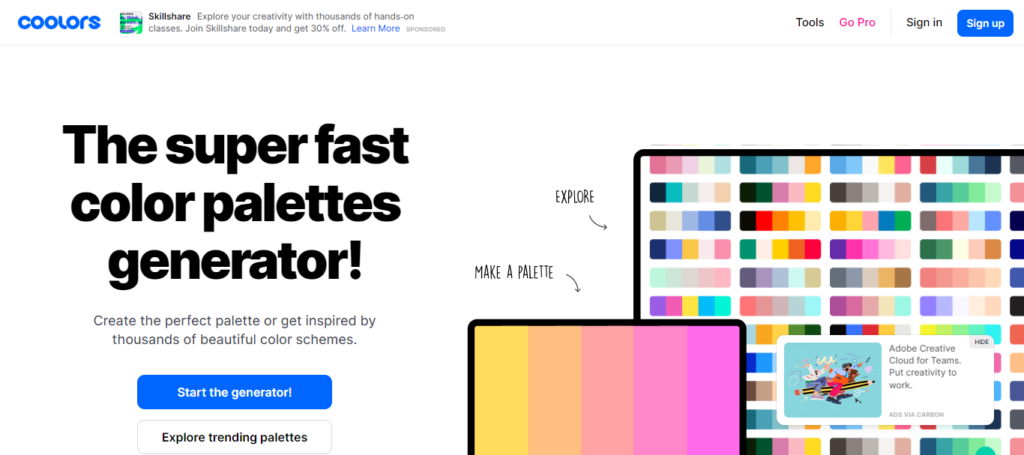Coolors - أفضل - منتقي الألوان - أداة لمطوري مواقع الويب