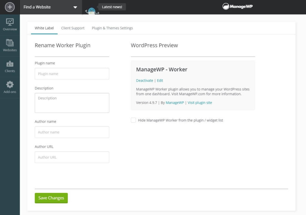 Manage WP WordPress client site