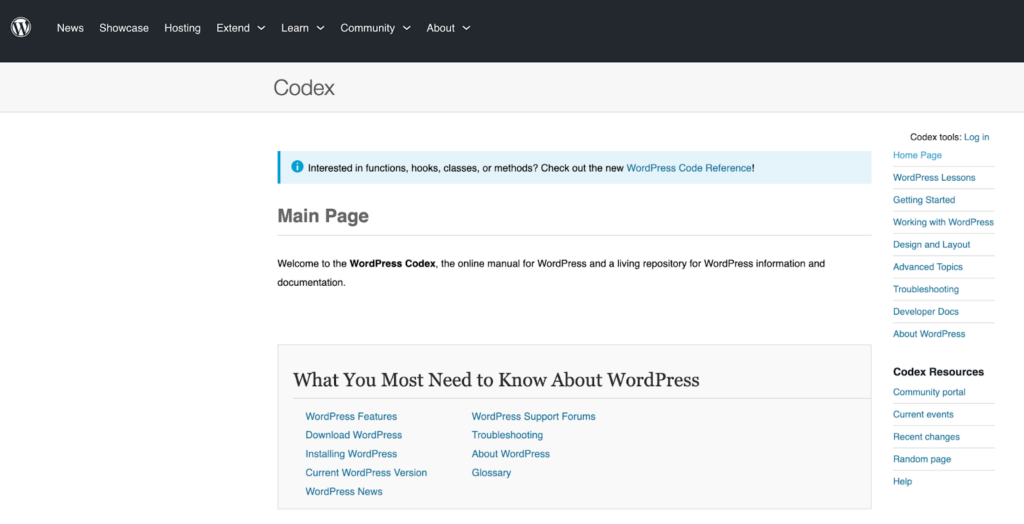 WordPress codex for WP support forums
