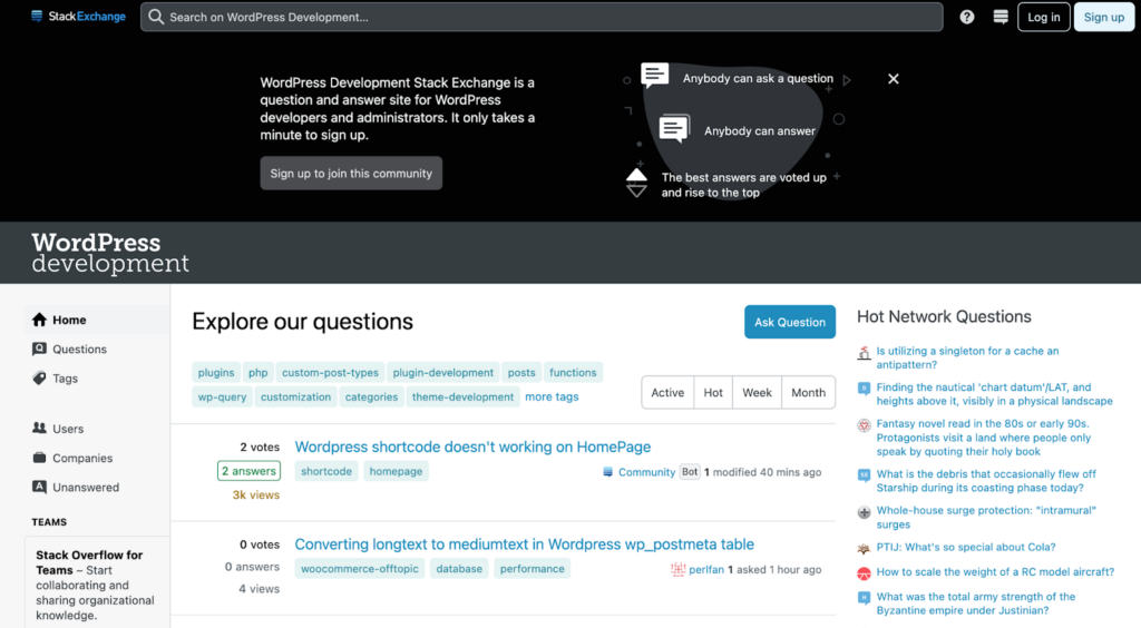 WordPress stack exchange for WP support forums