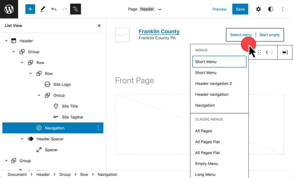 WordPress responsive design with navigation menu 