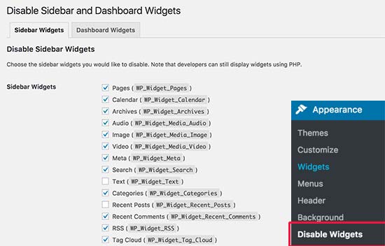 WordPress white label client sites - widgets