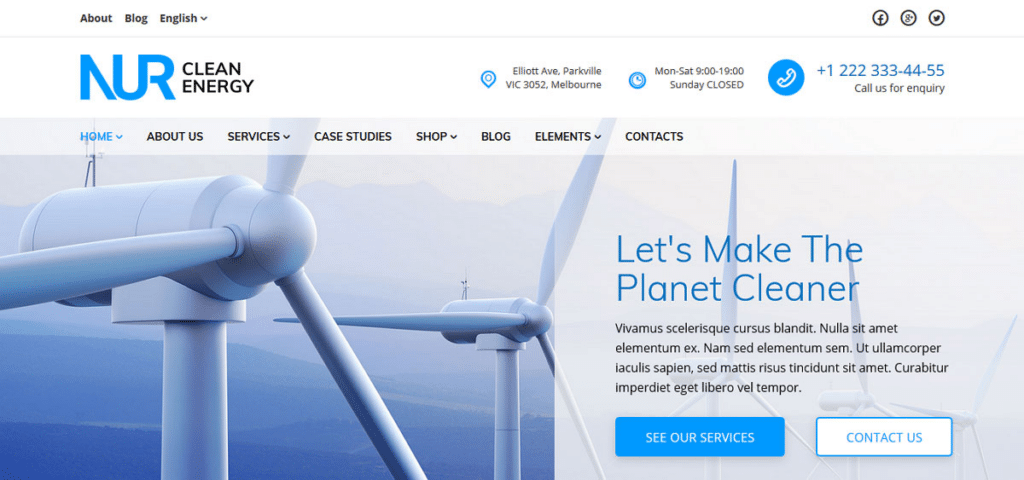 Nur - solar energy website theme