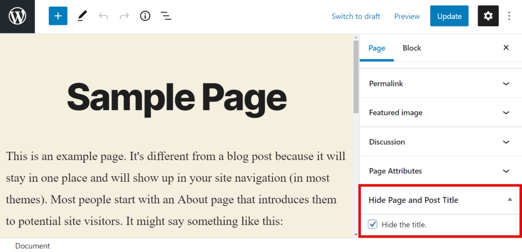 hide page & post title