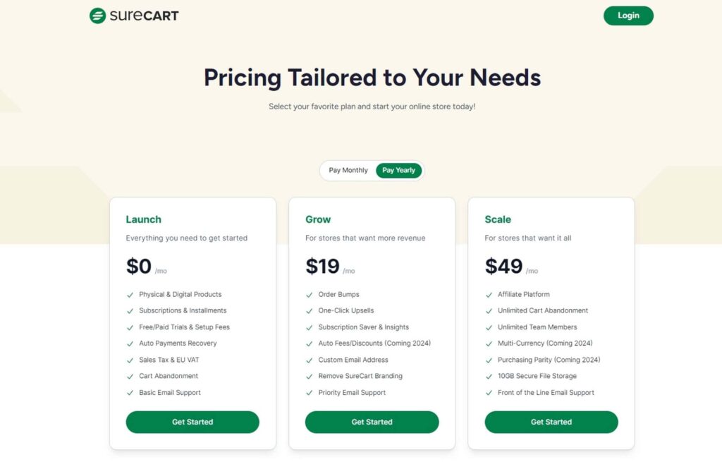 SureCart pricing plans