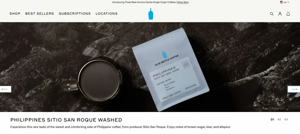 Bästa webbdesign för mat: Trendiga idéer och exempel 84 Blå flaska kaffe