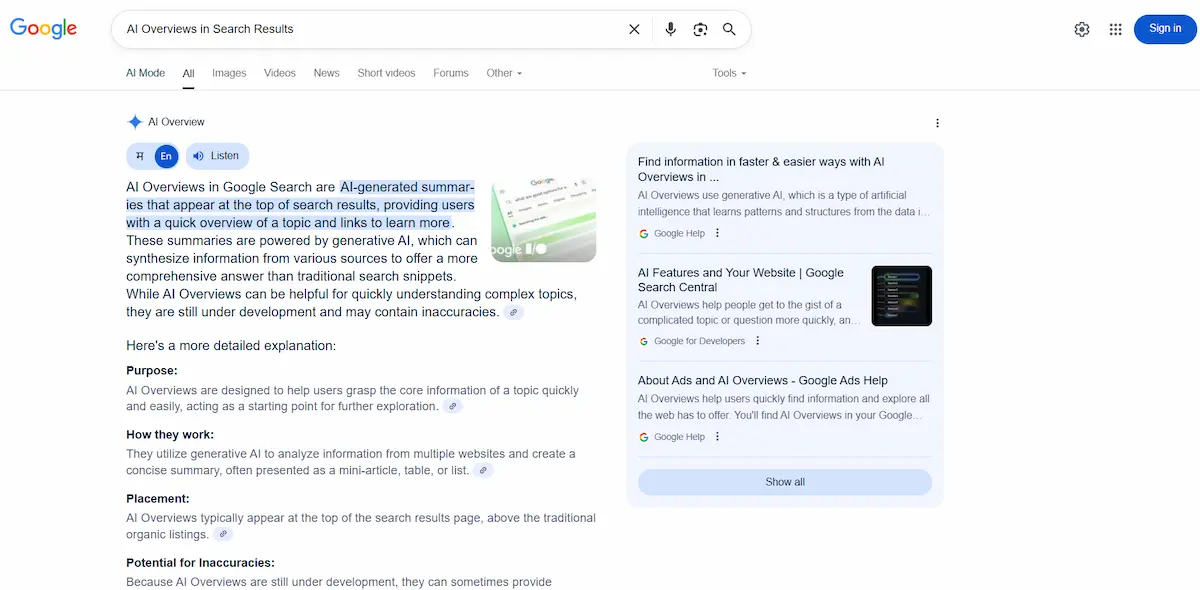 Comment Google AI Mode change la façon dont les sites WordPress se classent dans les 80 premières pages Aperçus de l'IA dans les résultats de recherche