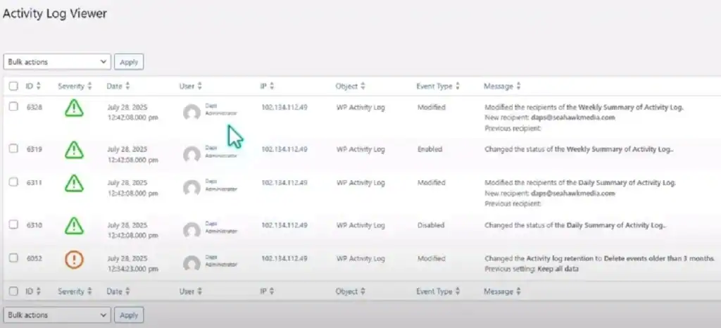 WP Aktivitetslogvejledning: Trin-for-trin WordPress-overvågningsguide 79 Loggennemgang