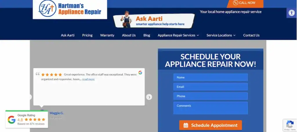 أفضل أمثلة وأفكار تصميم مواقع إصلاح الأجهزة المنزلية 88 هارتمان لإصلاح الأجهزة المنزلية