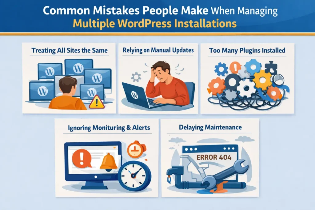 Administration af flere WordPress-installationer (Sådan gør du det på den rigtige måde!) 78 Almindelige fejl folk laver, når de administrerer flere WordPress-installationer