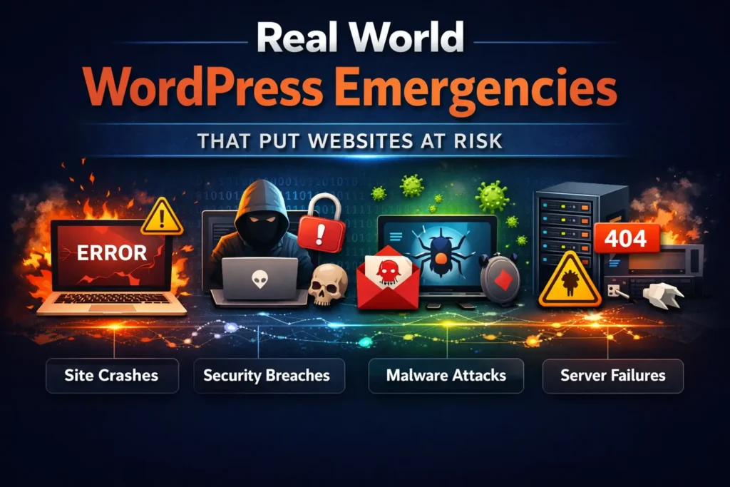 Akut WordPress-support: En viktig pelare för webbplatsens framgång 78 Verkliga WordPress-nödsituationer som sätter webbplatser i fara