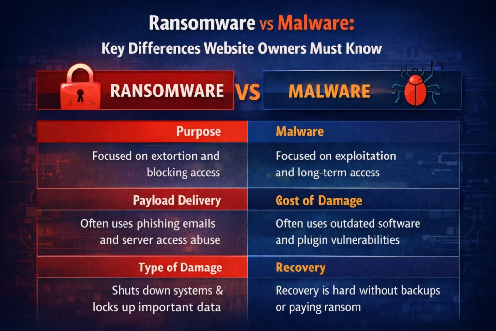 Ransomware vs. malware: Hvad webstedsejere skal vide 79 Vigtigste sammenligninger mellem ransomware og malware 1