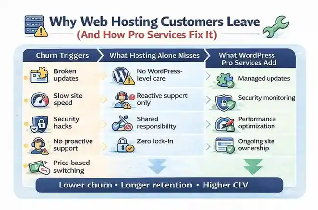 WordPress 프로 서비스가 웹 호스팅 업체의 고객 평생 가치 증대 및 이탈률 감소에 어떻게 도움이 될 수 있을까요? 78 WordPress 전문가 서비스 및 호스팅