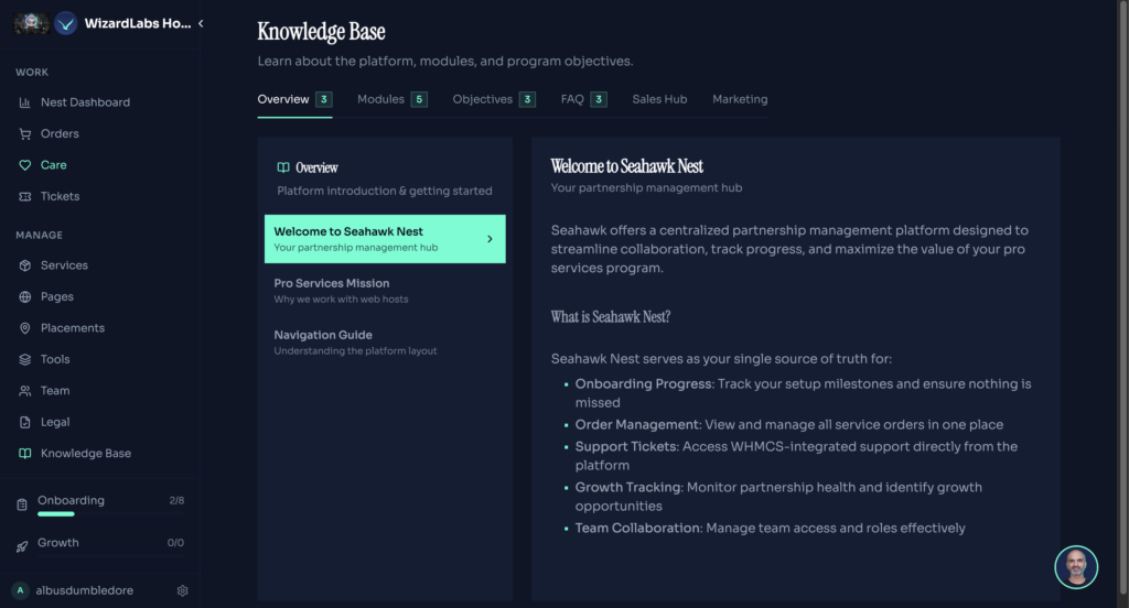 Seahawk lanserar Pro Services Platform (PSP) för webbhotell och WordPress-leverantörer 87 PSP kunskapsbas