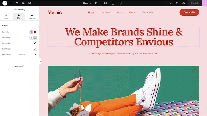 Hur man konverterar Adobe XD Design till Elementor WordPress-webbplatser i 10 enkla steg 82 Lägg till typografi och varumärkesbyggande i Elementor