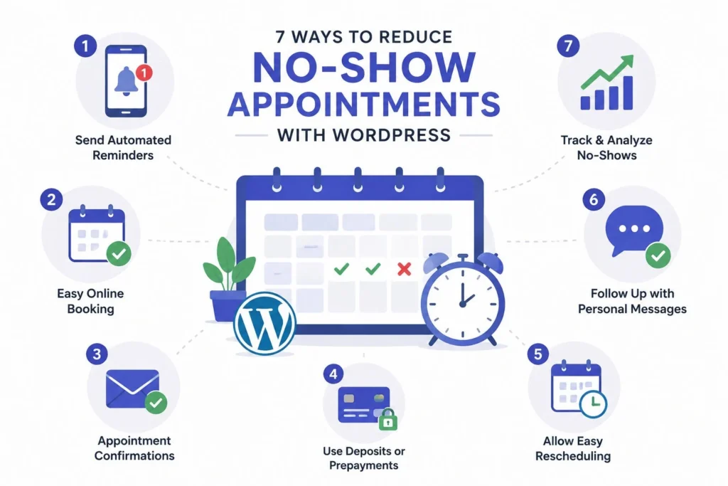 How to Stop No-Show Appointments from Killing Your WordPress Business? 78 7-ways-to-reduce-no-show-appointments-wordpress